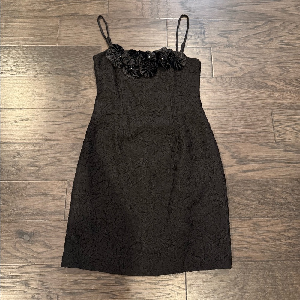 Suzi Chin for Maggy Boutique Black Floral-Trim Mini Dress
